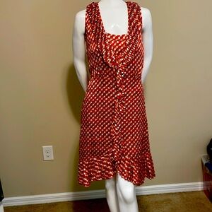 TORY BURCH SILK CIRCLE HALF MOON PATTERN ASYMMETRICAL RUFFLE BOTTOM DRESS 4 EC